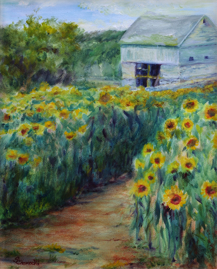 About The Path / Sunflowers for Wishes at Buttonwood Farm (Oil painting)