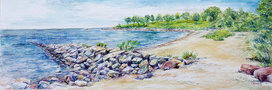 Hole in the Wall Beach (Watercolor painting)